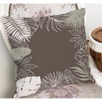 - K12272-Gorsel-1 - Realhomes RealHomes Kahverengi - Haki Zeminde Yaprak Motifli Floral Desenli Dijital Baskılı Yastık Kırlent Kılıfı Realhomes