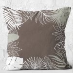 - K12272-Gorsel-2 - Realhomes RealHomes Kahverengi - Haki Zeminde Yaprak Motifli Floral Desenli Dijital Baskılı Yastık Kırlent Kılıfı Realhomes