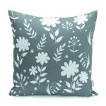 - K12276-Gorsel - Realhomes RealHomes Gri - Beyaz Zeminde Yaprak Motifli Floral Desenli Dijital Baskılı Yastık Kırlent Kılıfı Realhomes