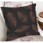 RealHomes Krem - Kahverengi Zeminde Eskitme Motifli Yaprak Desenli Dijital Baskılı Yastık Kırlent Kılıfı Realhomes