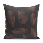 RealHomes Krem - Kahverengi Zeminde Eskitme Motifli Yaprak Desenli Dijital Baskılı Yastık Kırlent Kılıfı Realhomes