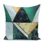 - K12280-Gorsel - Realhomes  RealHomes Turkuaz - Gold Zeminde Modern Motifli Üçgenler Desenli Dijital Baskılı Yastık Kırlent Kılıfı Realhomes