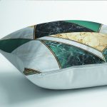 - K12280-Gorsel-3 - Realhomes  RealHomes Turkuaz - Gold Zeminde Modern Motifli Üçgenler Desenli Dijital Baskılı Yastık Kırlent Kılıfı Realhomes