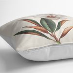 RealHomes Ekru- Yeşil Zeminde Kanvas Motifli Çiçek Desenli Dijital Baskılı Yastık Kırlent Kılıfı Realhomes