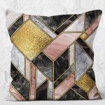 - K12286-Gorsel-2 - Realhomes RealHomes Siyah - Gold Zeminde Modern Motifli Mermer Desenli Dijital Baskılı Yastık Kırlent Kılıfı Realhomes