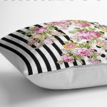 RealHomes Siyah - Pembe Zeminde Geometrik Motifli Çiçek Desenli Dijital Baskılı Yastık Kırlent Kılıfı Realhomes