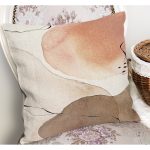 - K12295-Gorsel-1 - Realhomes  RealHomes Kahverengi - Ekru Zeminde Bohem Motifli Kanvas Desenli Dijital Baskılı Yastık Kırlent Kılıfı Realhomes