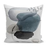 - K12297-Gorsel - Realhomes  RealHomes Ekru Zeminde Modern Sanat Motifli Siyah Mavi Yağlıboya Desenli Dijital Baskılı Yastık Kırlent Kılıfı Realhomes