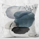 - K12297-Gorsel-2 - Realhomes  RealHomes Ekru Zeminde Modern Sanat Motifli Siyah Mavi Yağlıboya Desenli Dijital Baskılı Yastık Kırlent Kılıfı Realhomes