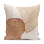 - K12303-Gorsel - Realhomes  RealHomes Kahverengi - Krem Zeminde Geometrik Motifli Kanvas Desenli Dijital Baskılı Yastık Kırlent Kılıfı Realhomes