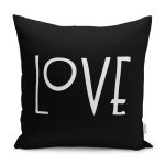 - K12318-Gorsel - Realhomes RealHomes Siyah Zeminde Yazı Motifli Love Desenli Dijital Baskılı Yastık Kırlent Kılıfı Realhomes