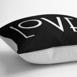 - K12318-Gorsel-3 - Realhomes RealHomes Siyah Zeminde Yazı Motifli Love Desenli Dijital Baskılı Yastık Kırlent Kılıfı Realhomes