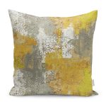 RealHomes Gold - Gri Zeminde Eskitme Motifli Duvar Desenli Dijital Baskılı Yastık Kırlent Kılıfı Realhomes