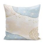 - K12323-Gorsel - Realhomes RealHomes Gold - Mavi Zeminde Kanvas Motifli Altın Desenli Dijital Baskılı Yastık Kırlent Kılıfı Realhomes