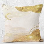 RealHomes Gold - Krem Zeminde Kanvas Motifli Modern Sanat Desenli Dijital Baskılı Yastık Kırlent Kılıfı Realhomes