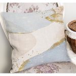 - K12326-Gorsel-1 - Realhomes RealHomes Gold - Mavi Zeminde Tablo Motifli Boyama Desenli Dijital Baskılı Yastık Kırlent Kılıfı Realhomes