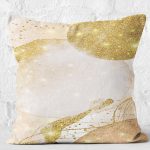 RealHomes Gold - Ekru Zeminde Altın Motifli Suluboya Desenli Dijital Baskılı Yastık Kırlent Kılıfı Realhomes