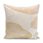 RealHomes Gold - Ekru Zeminde Kanvas Motifli Altın Desenli Dijital Baskılı Yastık Kırlent Kılıfı Realhomes