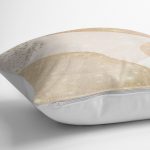 RealHomes Gold - Ekru Zeminde Kanvas Motifli Altın Desenli Dijital Baskılı Yastık Kırlent Kılıfı Realhomes