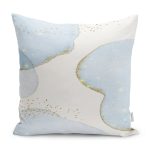 RealHomes Gold - Mavi Zeminde Altın Motifli Boyama Desenli Dijital Baskılı Yastık Kırlent Kılıfı Realhomes