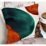 RealHomes Turkuaz - Lacivert Zeminde Guaj Boya Motifli Tablo Desenli Dijital Baskılı Yastık Kırlent Kılıfı Realhomes