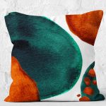 RealHomes Turkuaz - Lacivert Zeminde Guaj Boya Motifli Tablo Desenli Dijital Baskılı Yastık Kırlent Kılıfı Realhomes