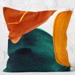 - K12341-Gorsel-2 - Realhomes RealHomes Sarı - Lacivert Zeminde Tablo Motifli Abstract Desenli Dijital Baskılı Yastık Kırlent Kılıfı Realhomes