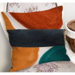 RealHomes Kiremit - Lacivert Zeminde Guaj Boya Motifli Tablo Desenli Dijital Baskılı Yastık Kırlent Kılıfı Realhomes