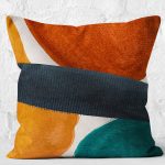 RealHomes Kiremit - Lacivert Zeminde Guaj Boya Motifli Tablo Desenli Dijital Baskılı Yastık Kırlent Kılıfı Realhomes