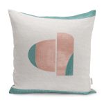 RealHomes Turkuaz - Yavruağzı Zeminde Abstract Motifli Tablo Desenli Dijital Baskılı Yastık Kırlent Kılıfı Realhomes