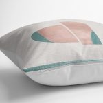 RealHomes Turkuaz - Yavruağzı Zeminde Abstract Motifli Tablo Desenli Dijital Baskılı Yastık Kırlent Kılıfı Realhomes