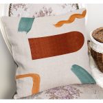 - K12346-Gorsel-1 - Realhomes RealHomes Kiremit - Turkuaz Zeminde Modern Sanat Motifli Tablo Desenli Dijital Baskılı Yastık Kırlent Kılıfı Realhomes