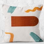 - K12346-Gorsel-2 - Realhomes RealHomes Kiremit - Turkuaz Zeminde Modern Sanat Motifli Tablo Desenli Dijital Baskılı Yastık Kırlent Kılıfı Realhomes