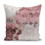 - K12347-Gorsel - Realhomes RealHomes Pembe - Gri Zeminde Mozaik Motifli Geometrik Desenli Dijital Baskılı Yastık Kırlent Kılıfı Realhomes