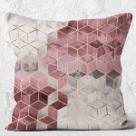 - K12347-Gorsel-2 - Realhomes RealHomes Pembe - Gri Zeminde Mozaik Motifli Geometrik Desenli Dijital Baskılı Yastık Kırlent Kılıfı Realhomes