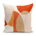 - K12348-Gorsel - Realhomes  RealHomes Turuncu - Krem Zeminde Abstract Motifli Tablo Desenli Dijital Baskılı Yastık Kırlent Kılıfı Realhomes