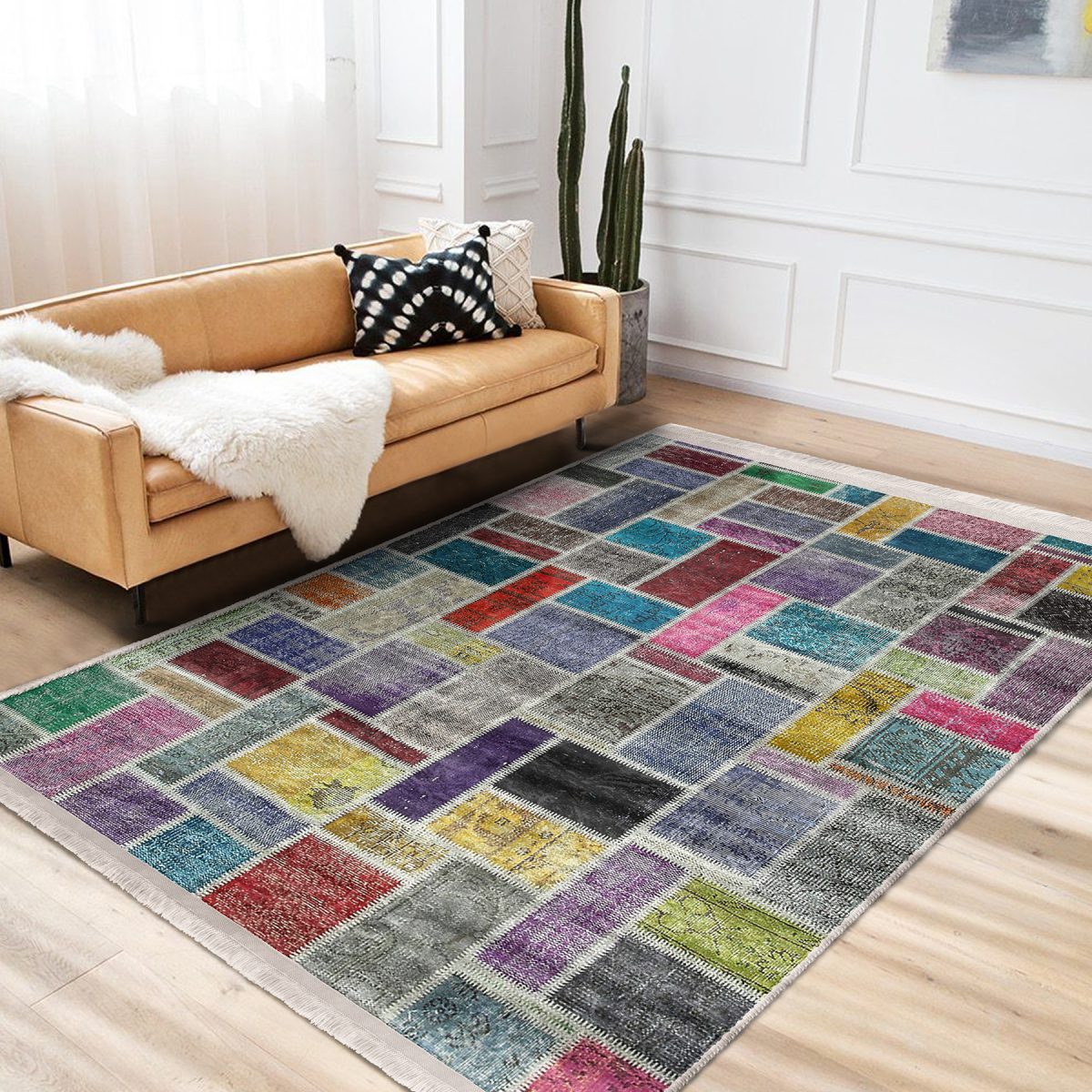 Anadolu Zeminde Patchwork Motifli Yöresel Desenli Vintage Sade & Şık Salon & Oturma Odası Yatak Odası Dijital Baskılı Makinede Yıkanabilir Kaymaz Taban Saçaklı Halı Realhomes