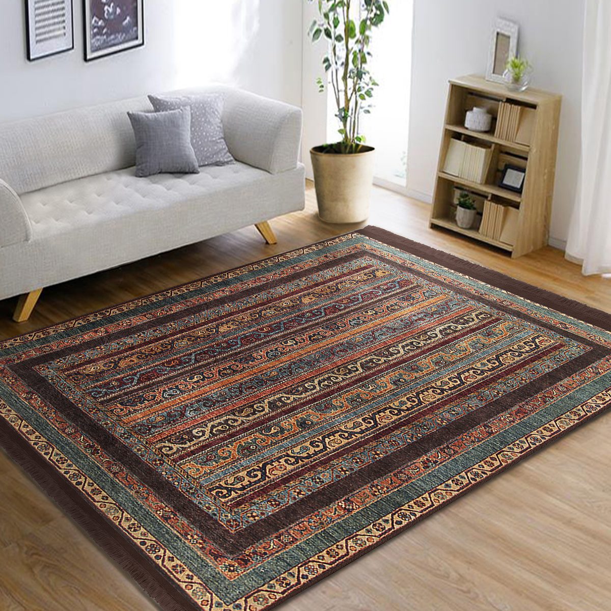 Patchwork Zeminde Hereke Motifli Kilim Desenli Avangarde Klasik Salon & Oturma Odası Yatak Odası Dijital Baskılı Makinede Yıkanabilir Kaymaz Taban Saçaklı Halı Realhomes