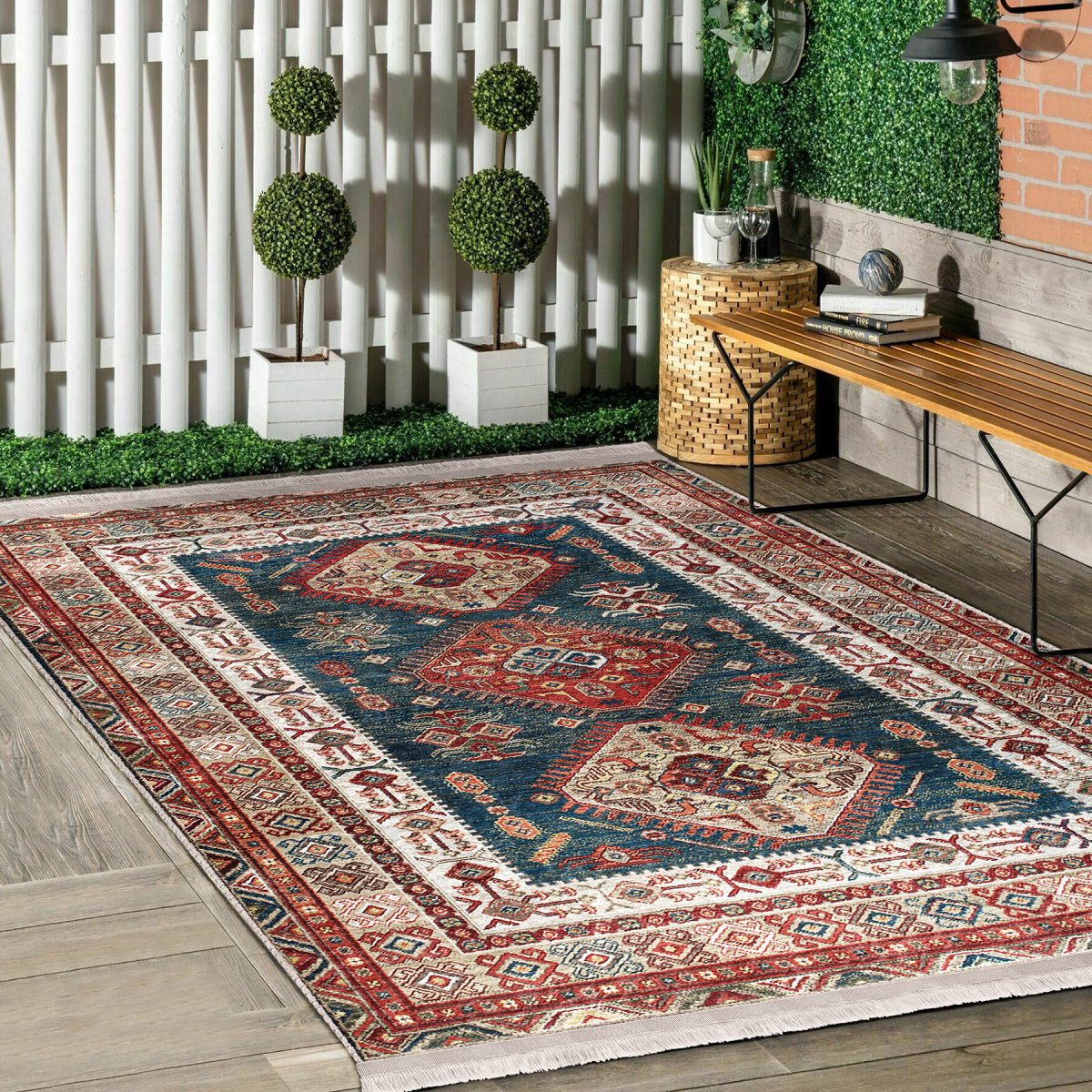 Antika Zeminde Pers Motifli Kilim Desenli Etnik Motifler Vintage Salon & Oturma Odası Yatak Odası Dijital Baskılı Makinede Yıkanabilir Kaymaz Taban Saçaklı Halı Realhomes