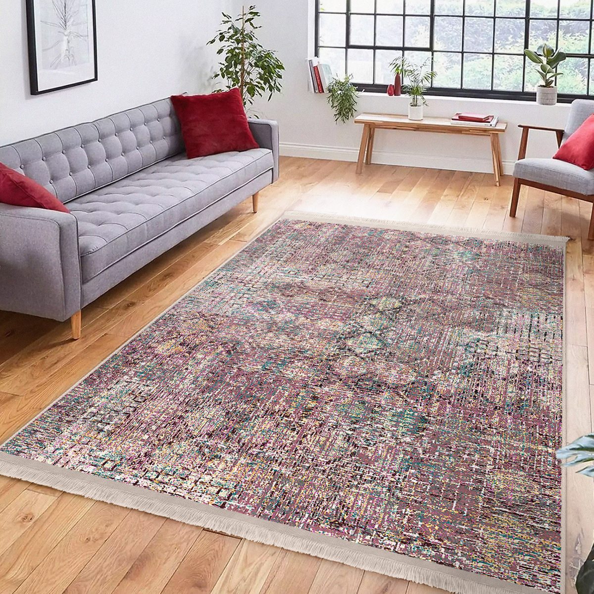 Eskitme Zeminde Dokuma Motifli Kilim Desenli Vintage Eskitme Motifli Salon & Oturma Odası Koridor & Antre Dijital Baskılı Makinede Yıkanabilir Kaymaz Taban Saçaklı Halı Realhomes