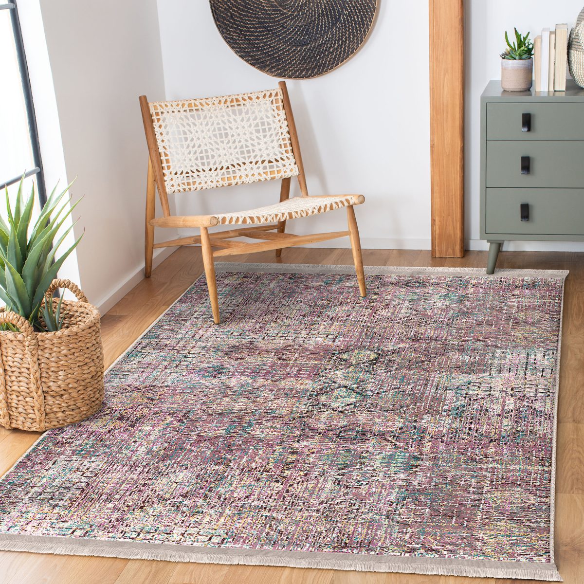 Eskitme Zeminde Dokuma Motifli Kilim Desenli Vintage Eskitme Motifli Salon & Oturma Odası Koridor & Antre Dijital Baskılı Makinede Yıkanabilir Kaymaz Taban Saçaklı Halı Realhomes