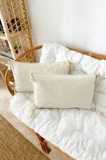 Realhomes 2'li Set Dikdörtgen Handmade Elişi Natural Buldan Bezi Otantik Organik Pamuklu Püsküllü Kırlent Kılıfı Realhomes