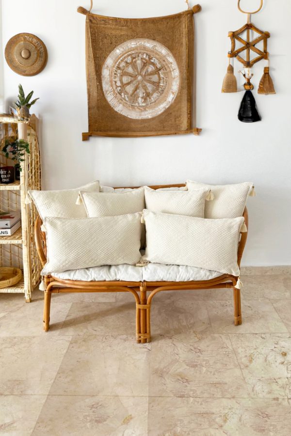 - 2 - Realhomes  Realhomes 6'lı Set Kare & Dikdörtgen Handmade Elişi Natural Buldan Bezi Otantik Organik Pamuklu Püsküllü Kırlent Kılıfı Realhomes