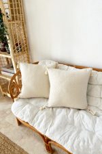 - 2-3 - Realhomes Realhomes 2'li Set Handmade Elişi Natural Buldan Bezi Otantik Organik Pamuklu Püsküllü Kırlent Kılıfı Realhomes