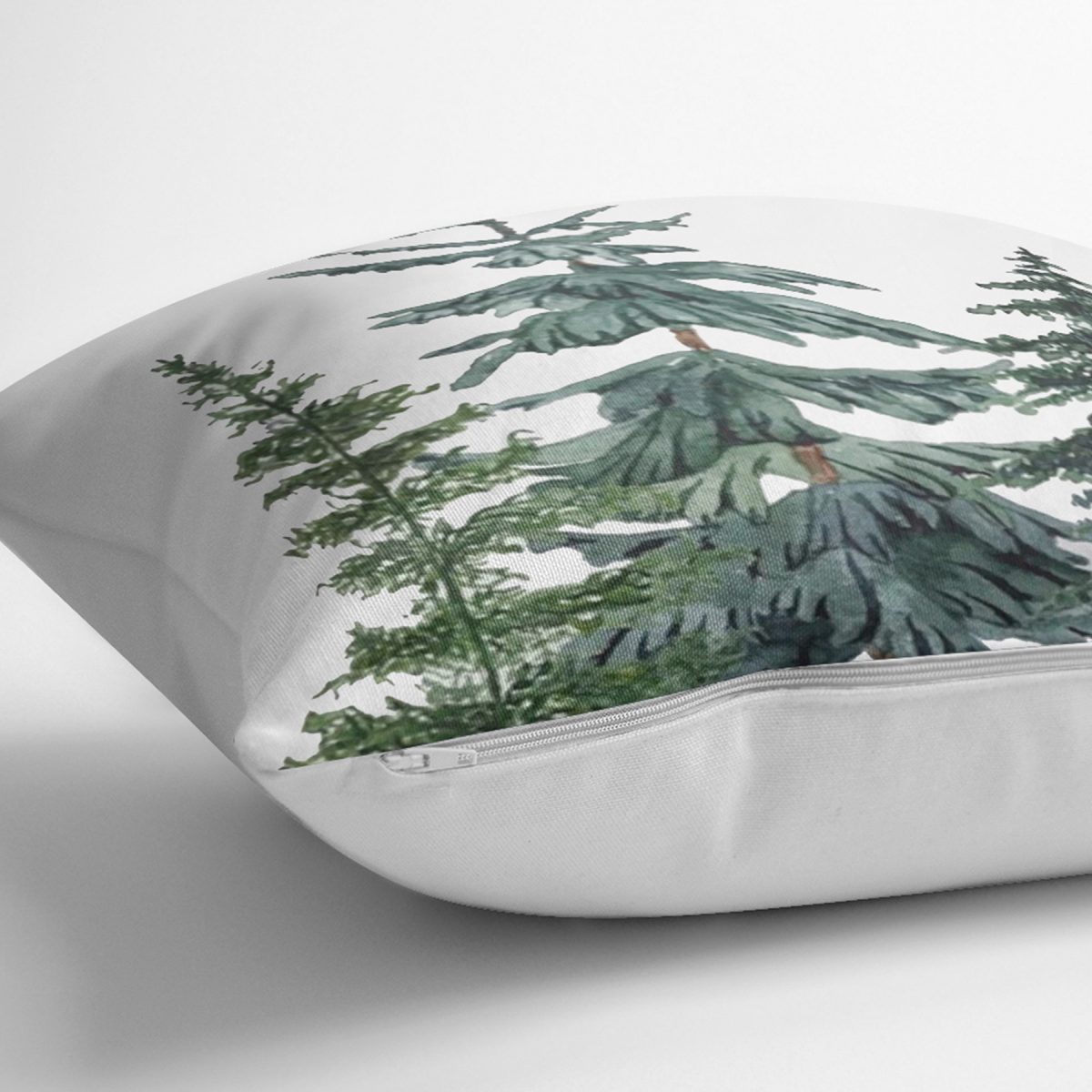 Realhomes Beyaz Zeminli Çam Ağaçları Özel Tasarımlı Dijital Baskılı Yastık Kırlent Kılıfı Realhomes