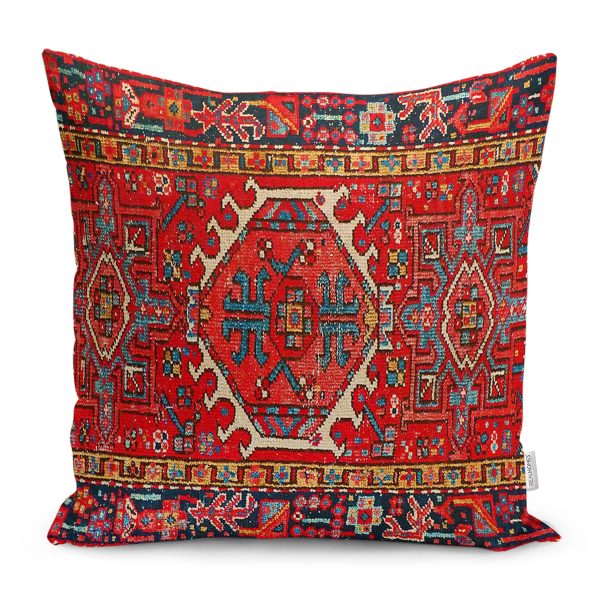 Realhomes Krem Zemin Etnik Geometrik Motifli Dijital Baskılı Yastık Kırlent Kılıfı Realhomes