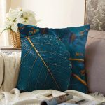 - Rasel-K12359-Gorsel - Realhomes  Realhomes 3D Yağmur Damlacıkları Yaprak Tasarımlı Dijital Baskılı Raşel Kadife Yastık Kırlent Kılıfı Realhomes