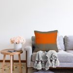 - Rasel-K12361-Gorsel-1 - Realhomes Realhomes Gri Zemin Turuncu Düz Renkli Çizgili Özel Tasarım Raşel Kadife Yastık Kırlent Kılıfı Realhomes