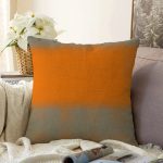 - Rasel-K12361-Gorsel - Realhomes Realhomes Gri Zemin Turuncu Düz Renkli Çizgili Özel Tasarım Raşel Kadife Yastık Kırlent Kılıfı Realhomes