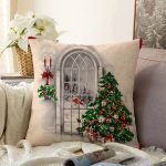 - Rasel-K12365-Gorsel - Realhomes  Realhomes Yılbaşı Temalı Çam Ağacı Motifli Dijital Baskılı Raşel Kadife Yastık Kırlent Kılıfı Realhomes